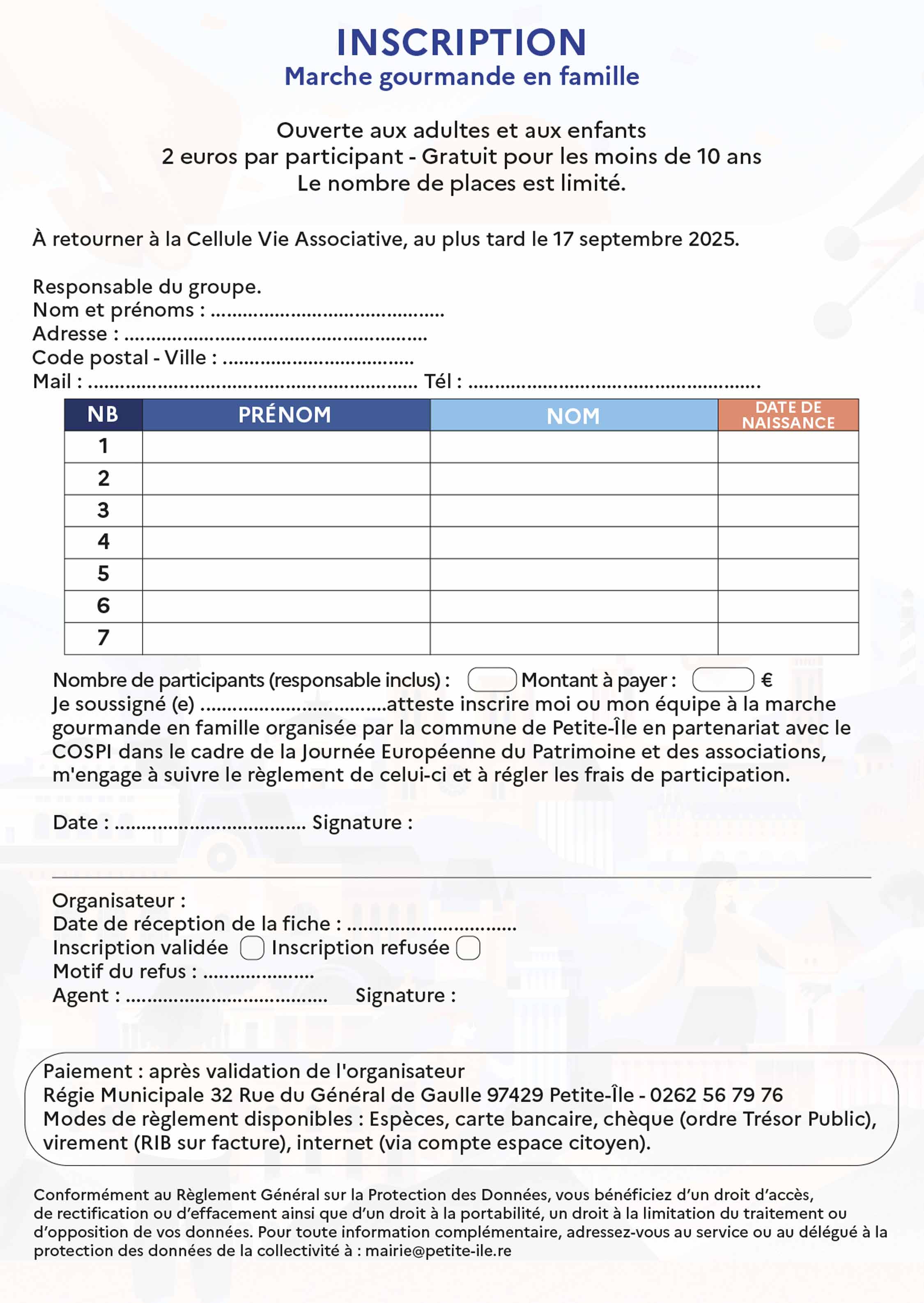 Fiche d'inscription verso - Marche gourmande en famille