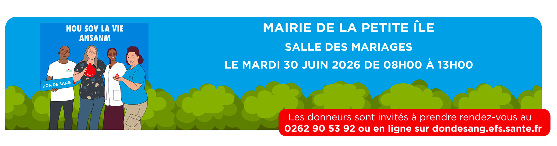 Bandeau collecte de sang le mardi 30 juin 2026