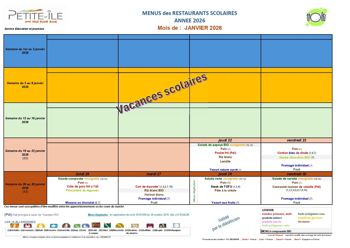 menu cantine janvier 2026