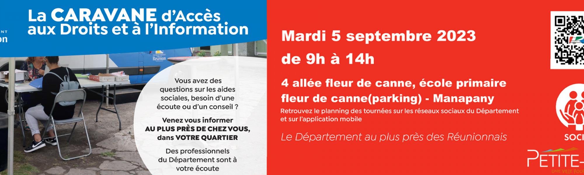 Bandeau Caravane d'accès aux droits et à l'information le mardi 5 septembre 2023 à Manapany les Bas