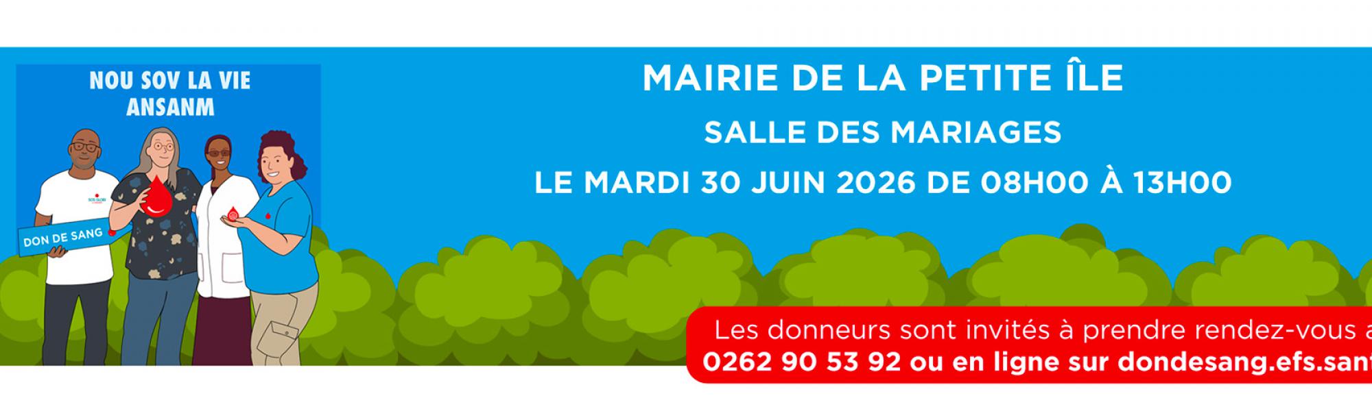 Bandeau collecte de sang le mardi 30 juin 2026