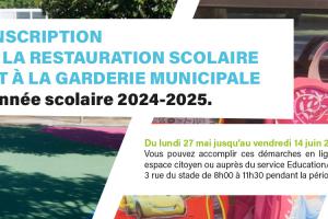Bandeau inscription à la restauration scolaire et à la garderie municipale – année scolaire 2024-2025.