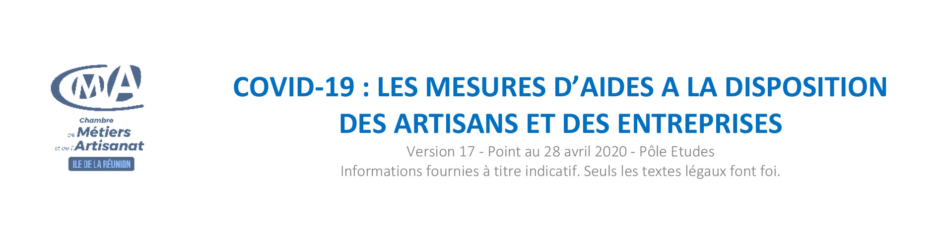 bandeau Les mesures d'aides à la population des artisans et des entreprises