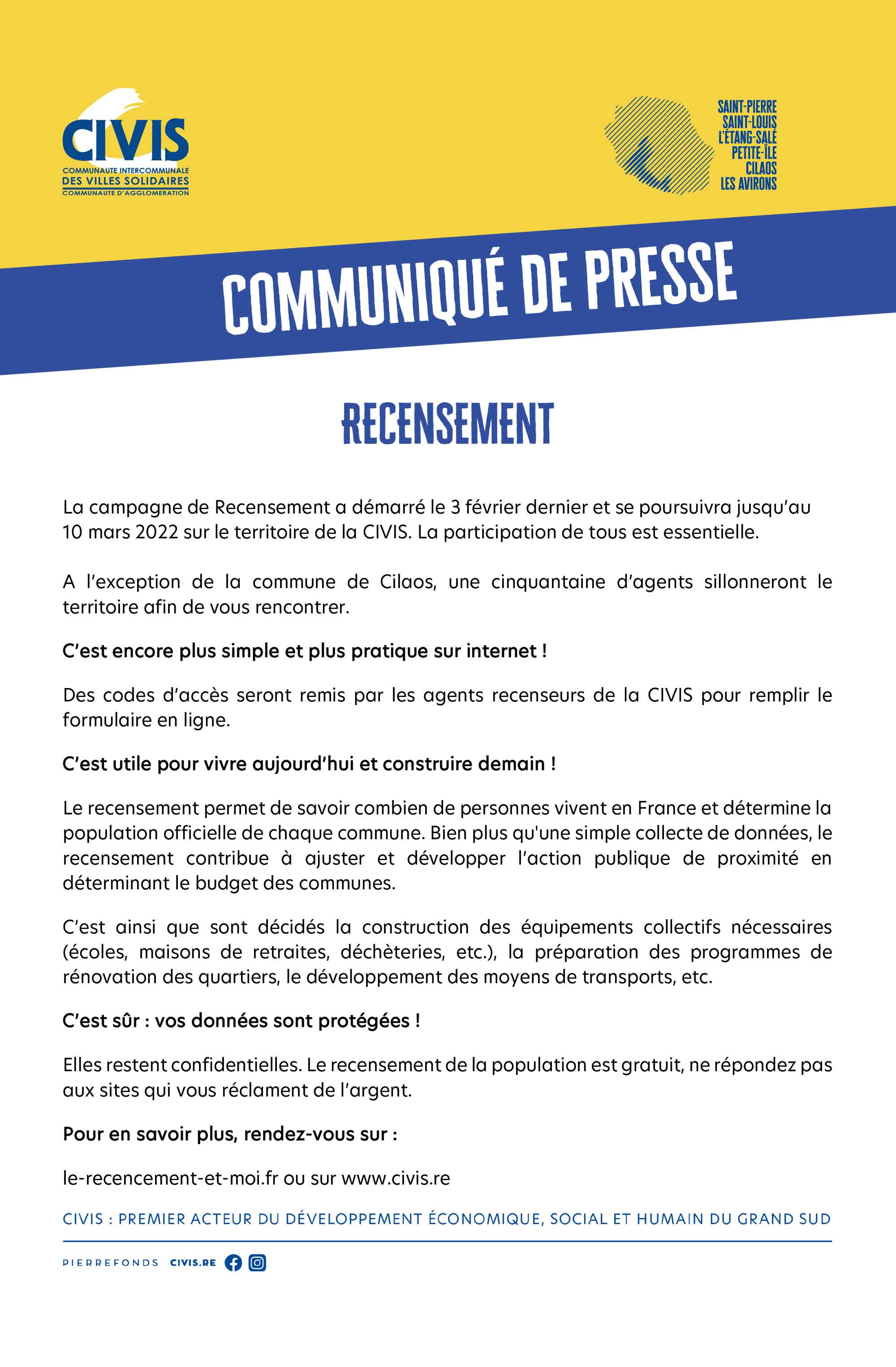 Communiqué de presse CIVIS recensement 2022