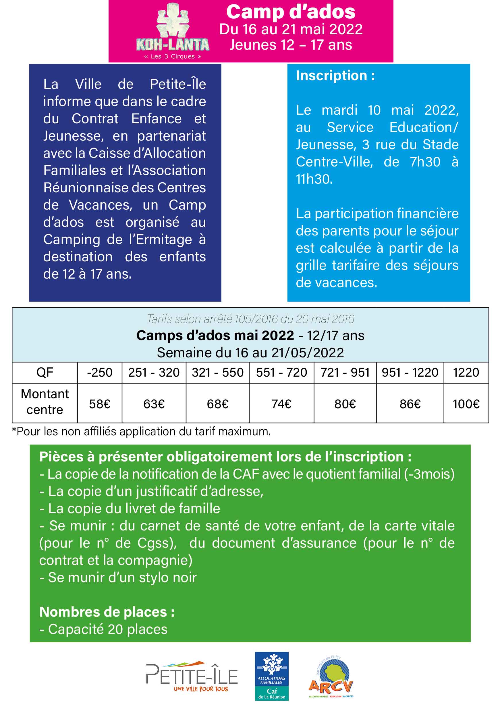 Flyer camp d'ados mai 2022