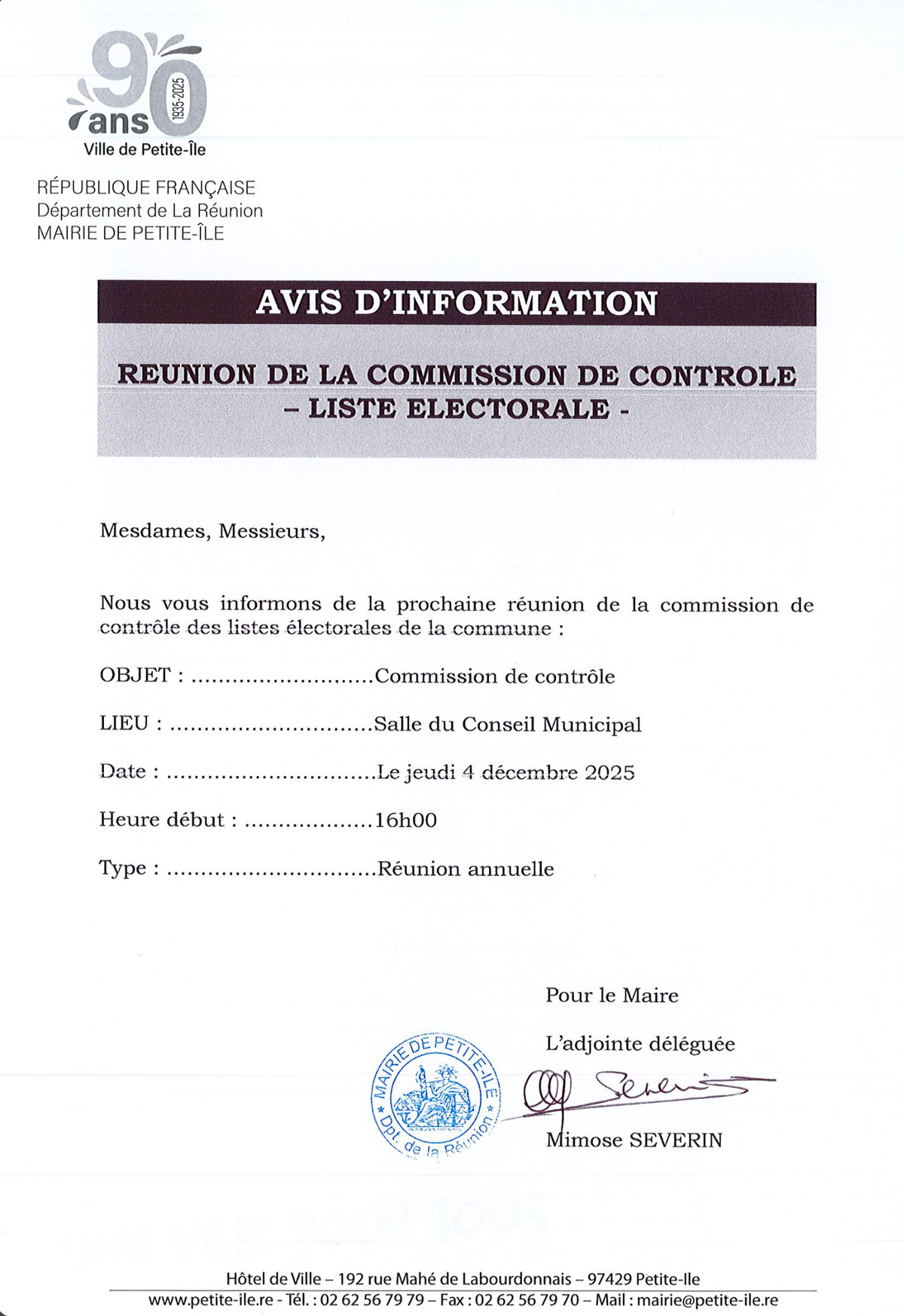 Réunion de la commission de contrôle - Liste électorale