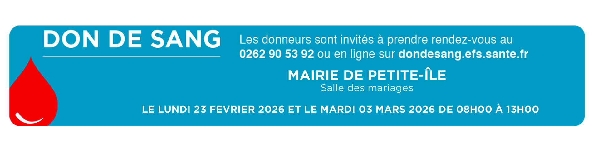 Don du sang du 23/02/26 et 3/03/2026