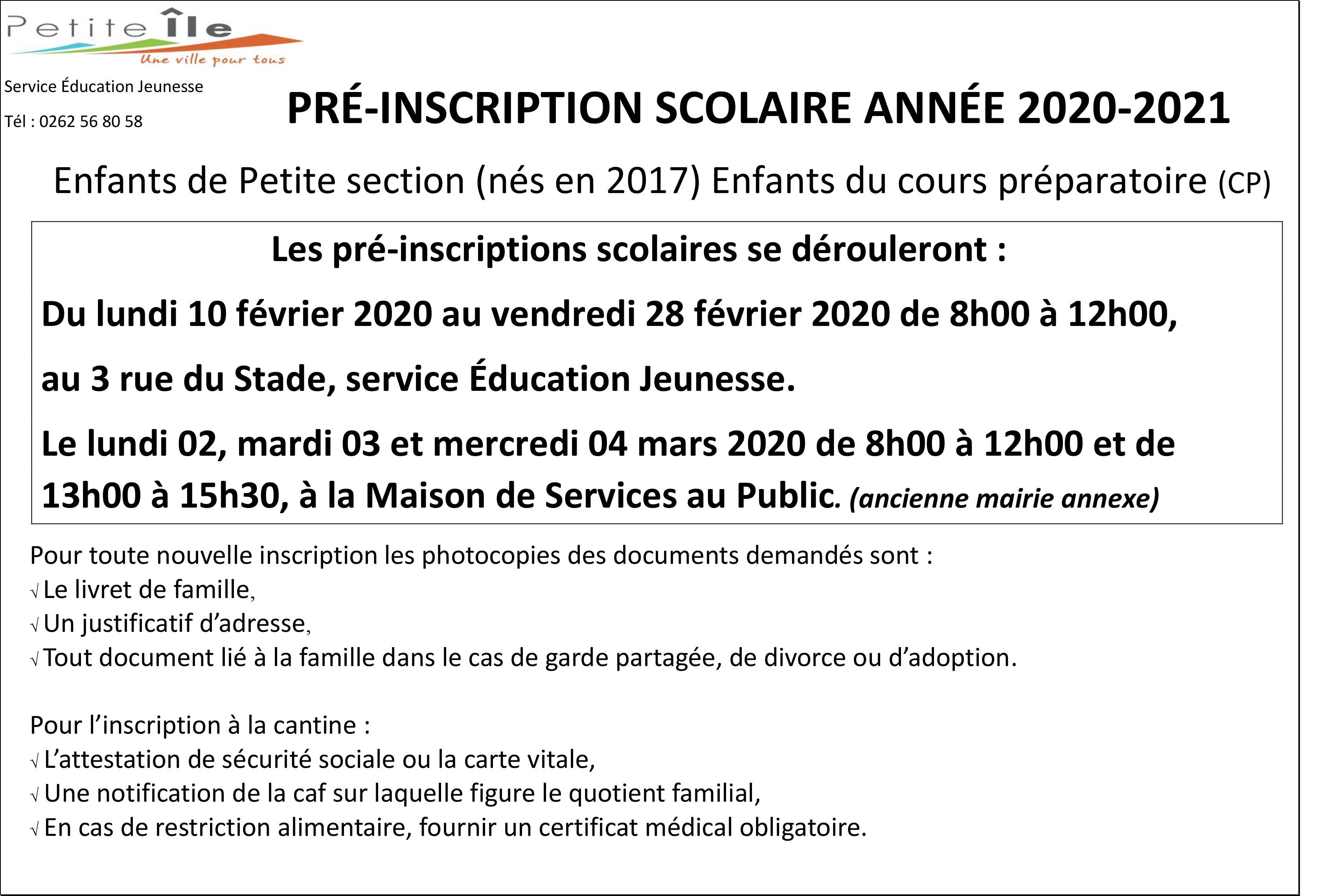 pré inscription scolaire 2020 2021