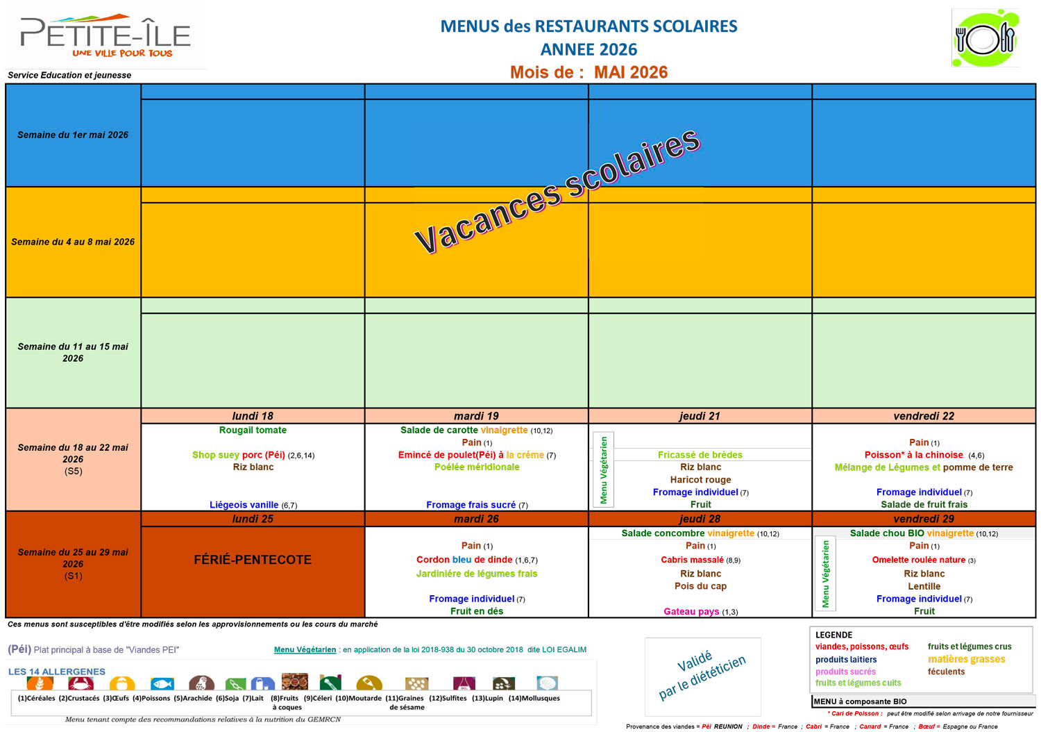 Menus mai 2026