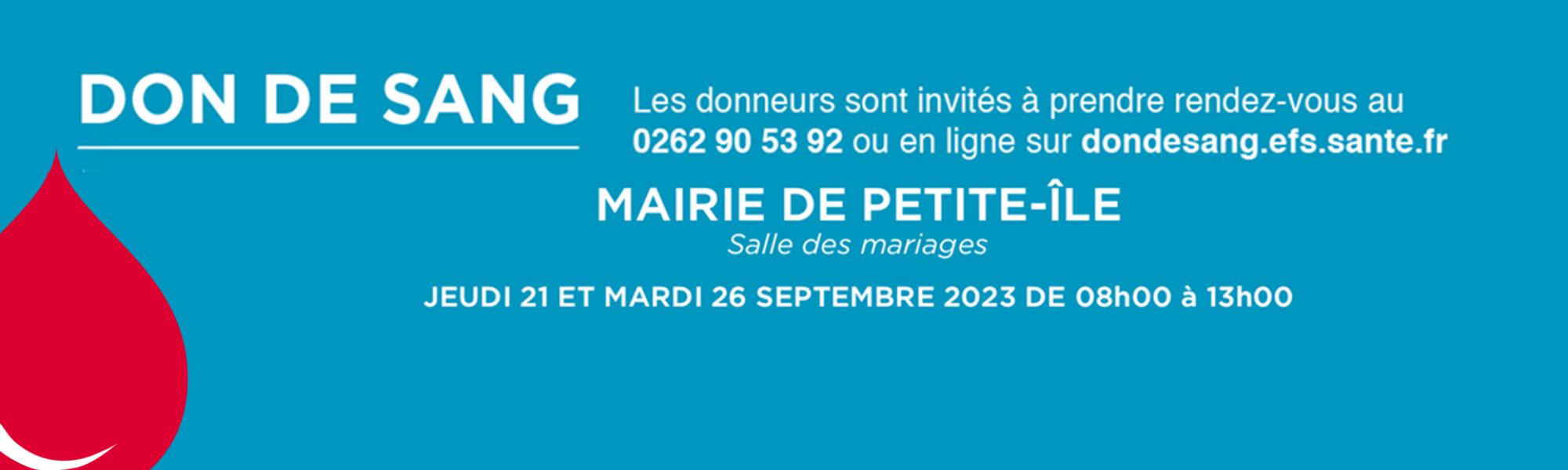 Don du sang le jeudi 21 et mardi 26 septembre 2023