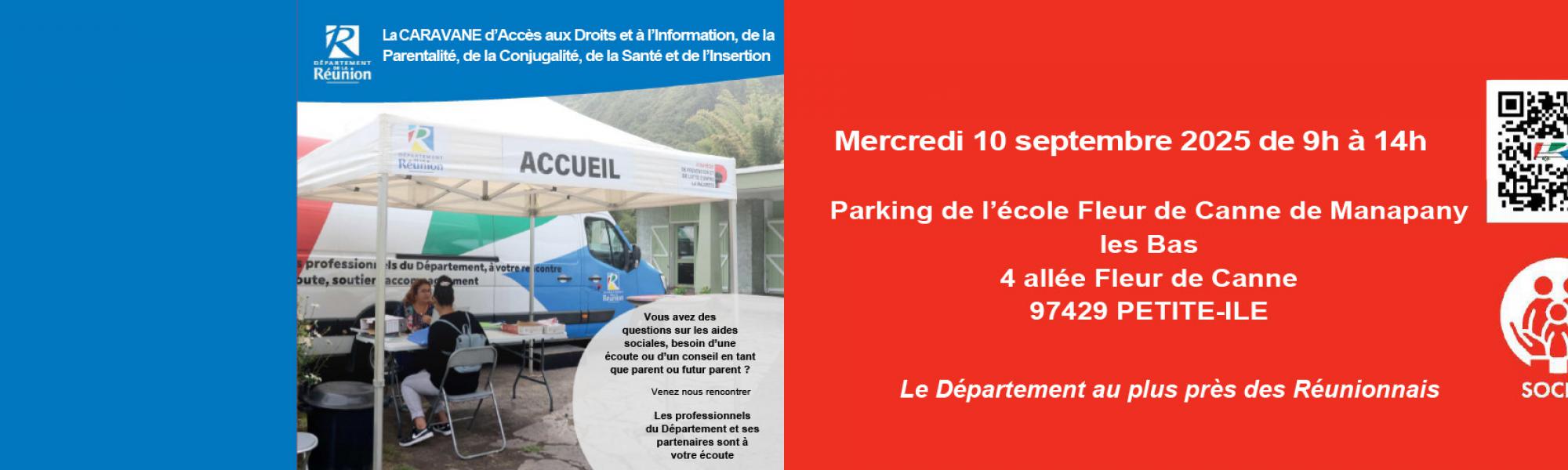 Bandeau caravane d'accès aux droits et à l'information, de la parentalité, de la conjugalité, de la santé et de l'insertion
