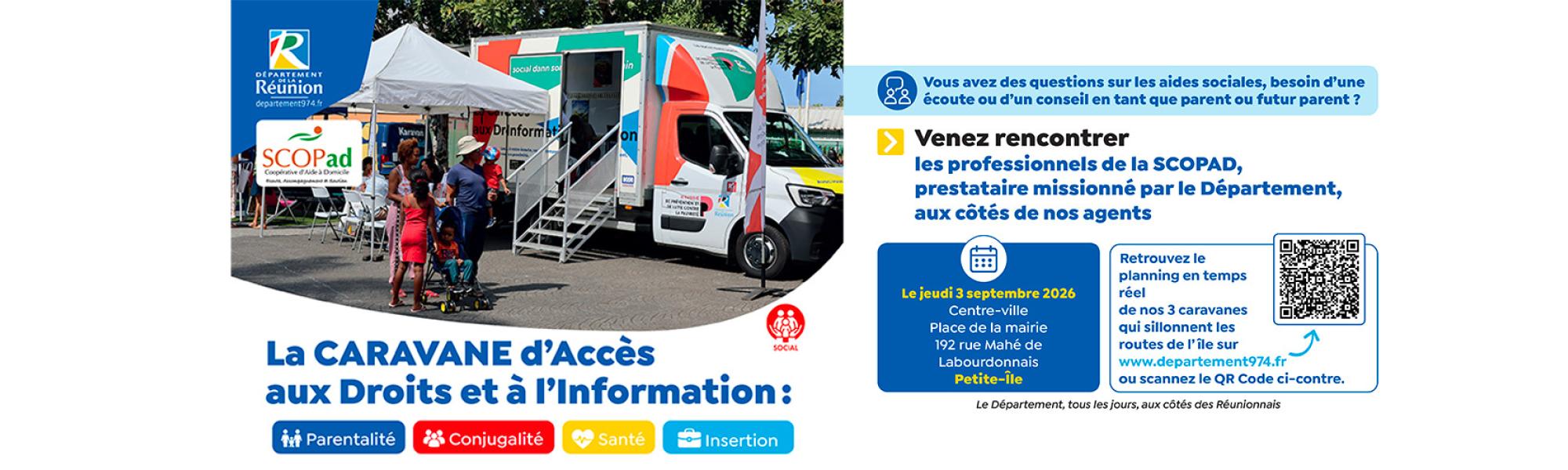 Bandeau caravane d'accès aux droits et à l'information, de la parentalité, de la conjugalité, de la santé et de l'insertion