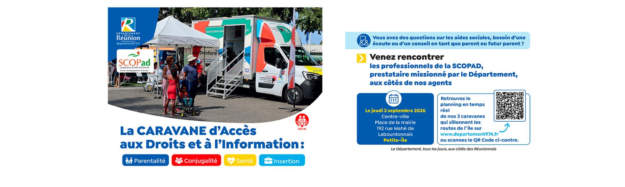 Bandeau caravane d'accès aux droits et à l'information, de la parentalité, de la conjugalité, de la santé et de l'insertion