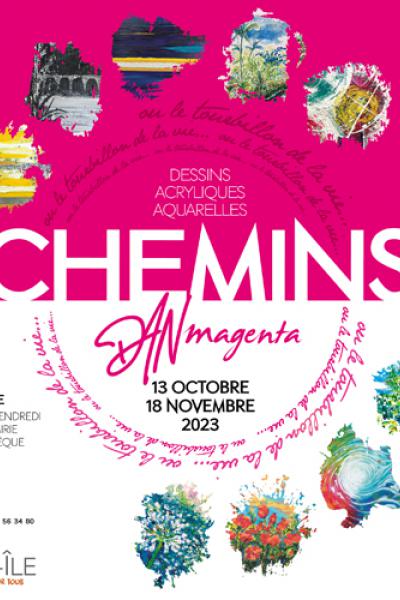 Bandeau exposition permanente de "Chemins"de DAN magenta