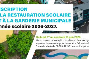 Bandeau inscription à la restauration scolaire et à la garderie municipale – année scolaire 2026-2027.
